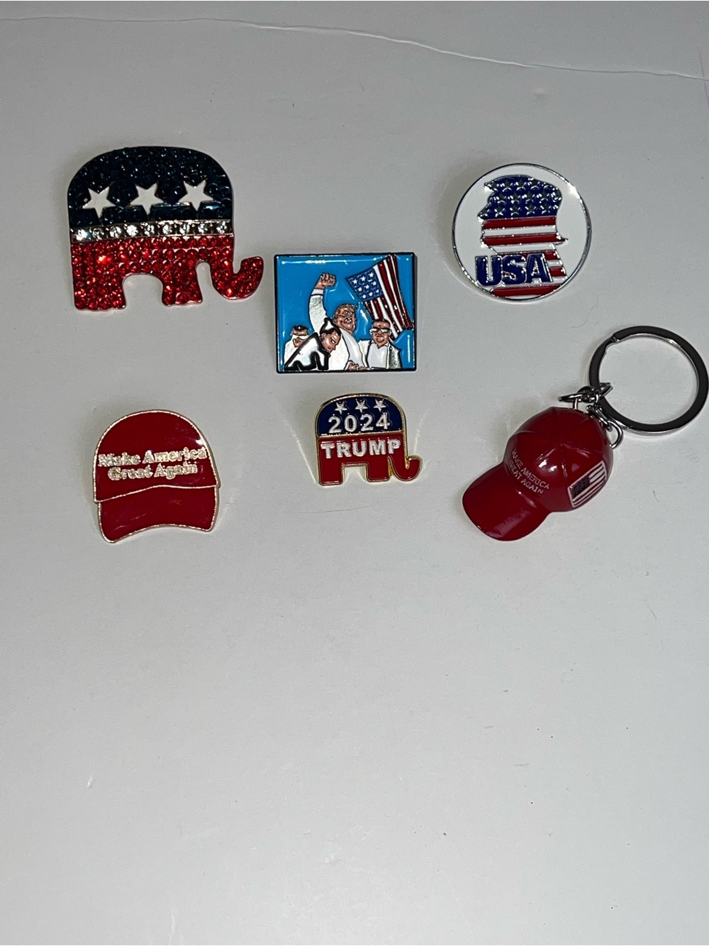 DONALD TRUMP/Patriotic Brooches/Pins & A Keychain Lot-NWOT